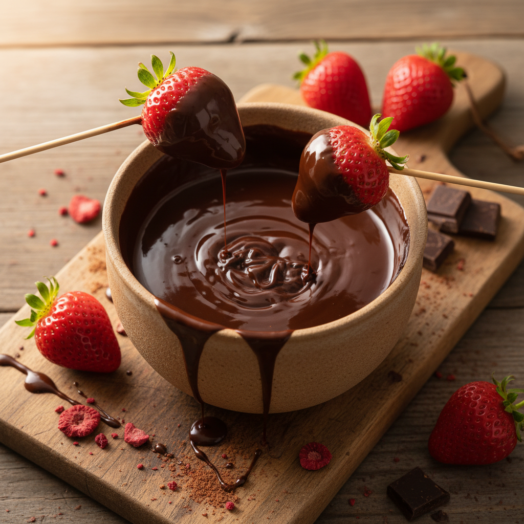 Zartbitter Schokoladen Erdbeer Fondue