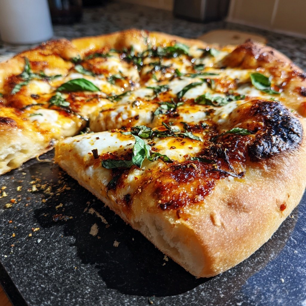 Heißhonig Pizza mit frischem Basilikum