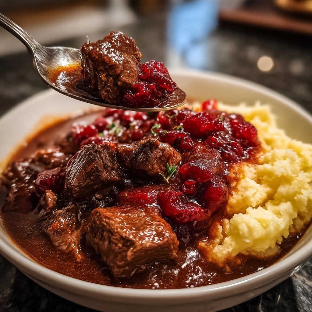 Hirschgulasch mit Preiselbeeren und Spätzle​