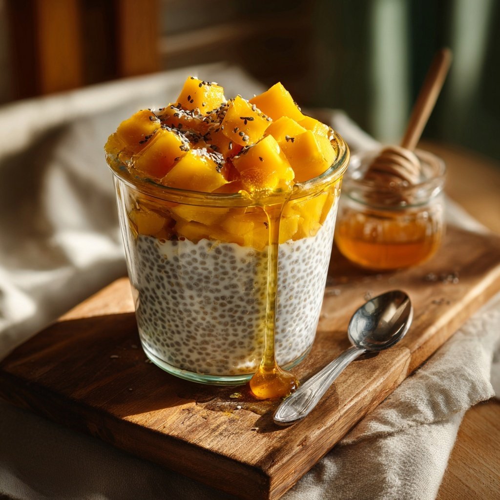 Vanille-Chia-Pudding mit Mangostückchen