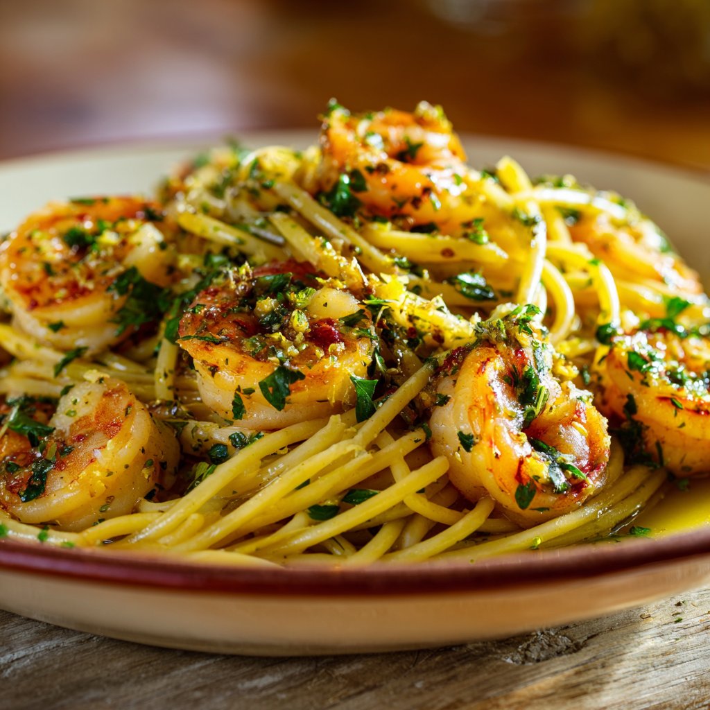 Kräuter-Garnelen und Zitronenpasta