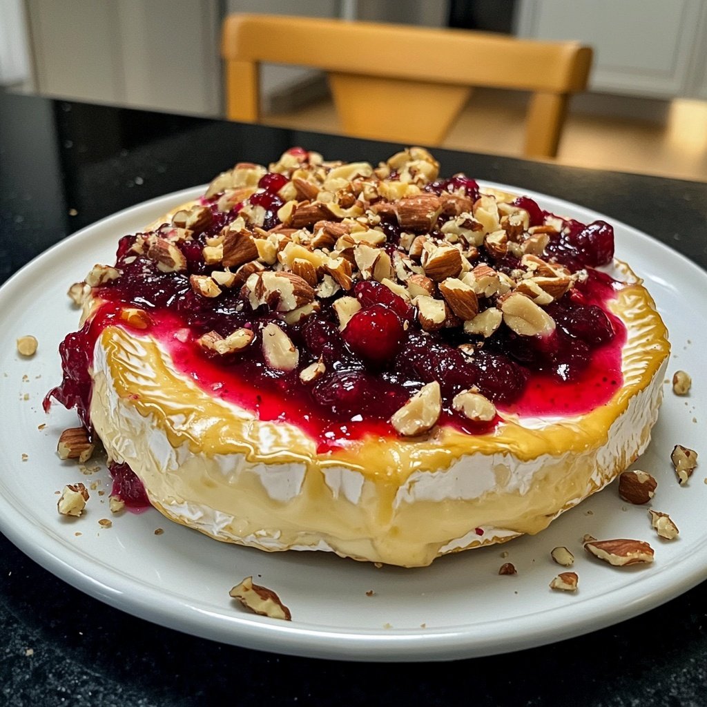 Gebackener Camembert mit Preiselbeeren und Nüssen