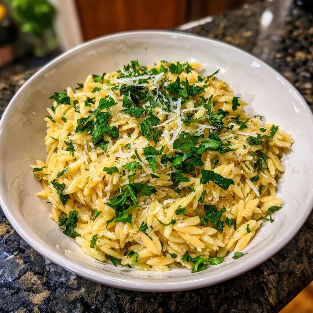 Knoblauchbutter Orzo Pfanne