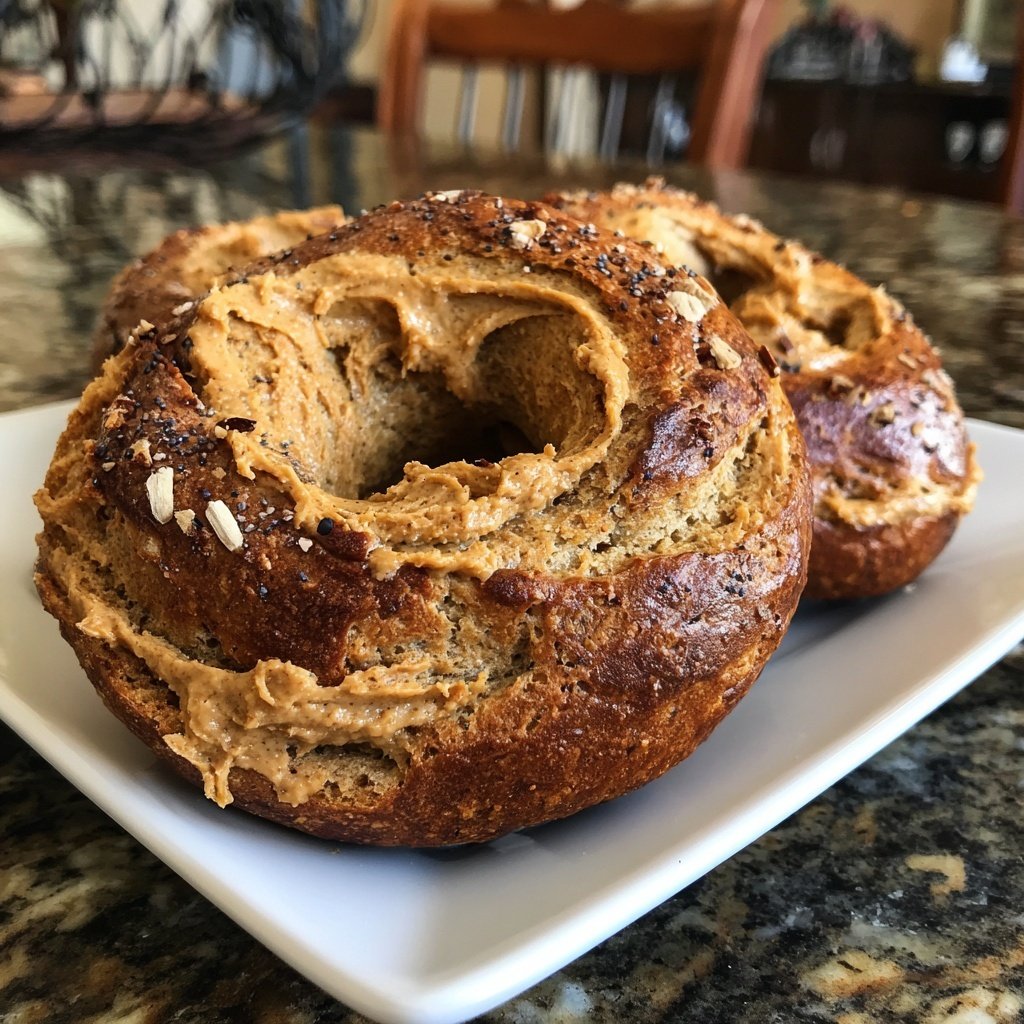 Protein Bagels mit Erdnussbutter Wirbel