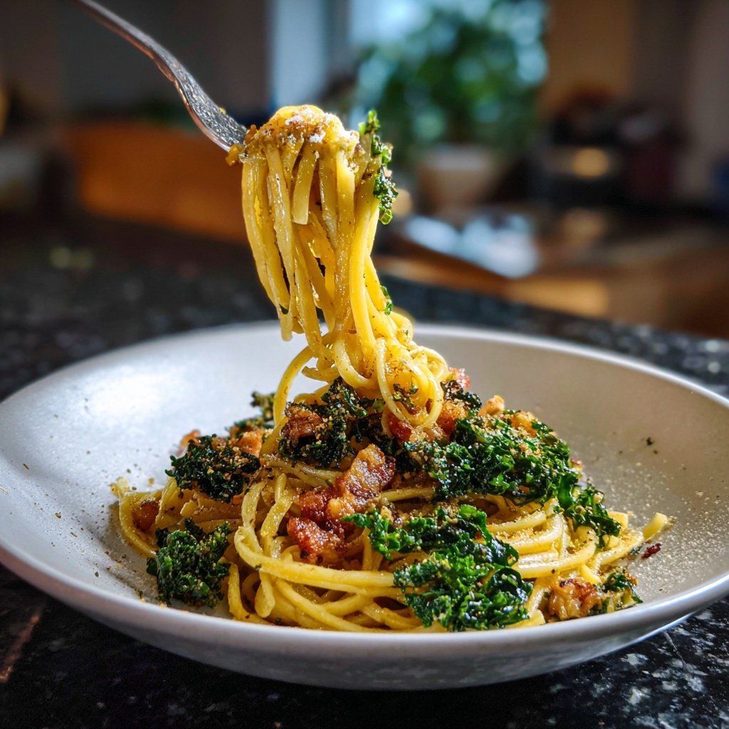 Karamellisierte Zwiebel-Grünkohl-Pasta