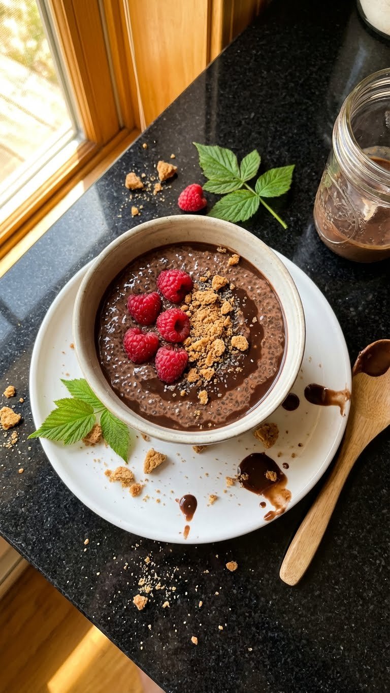 Dunkle Schoko Himbeer Chia Pudding