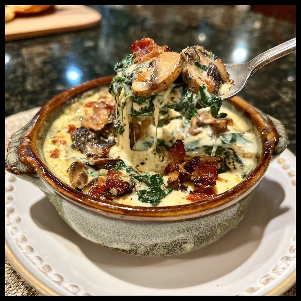 Pilz Spinat Speck Eierbecher