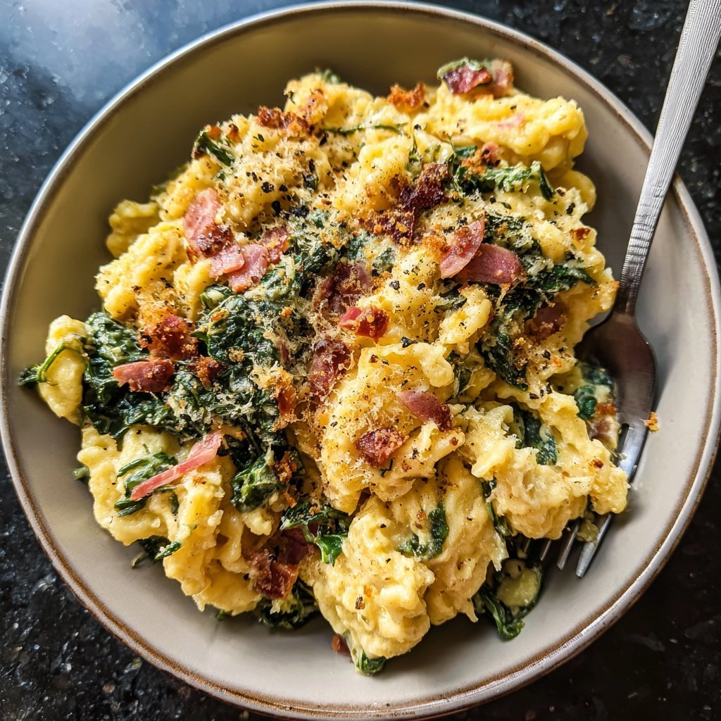 Schinken Spätzle mit Grünkohl