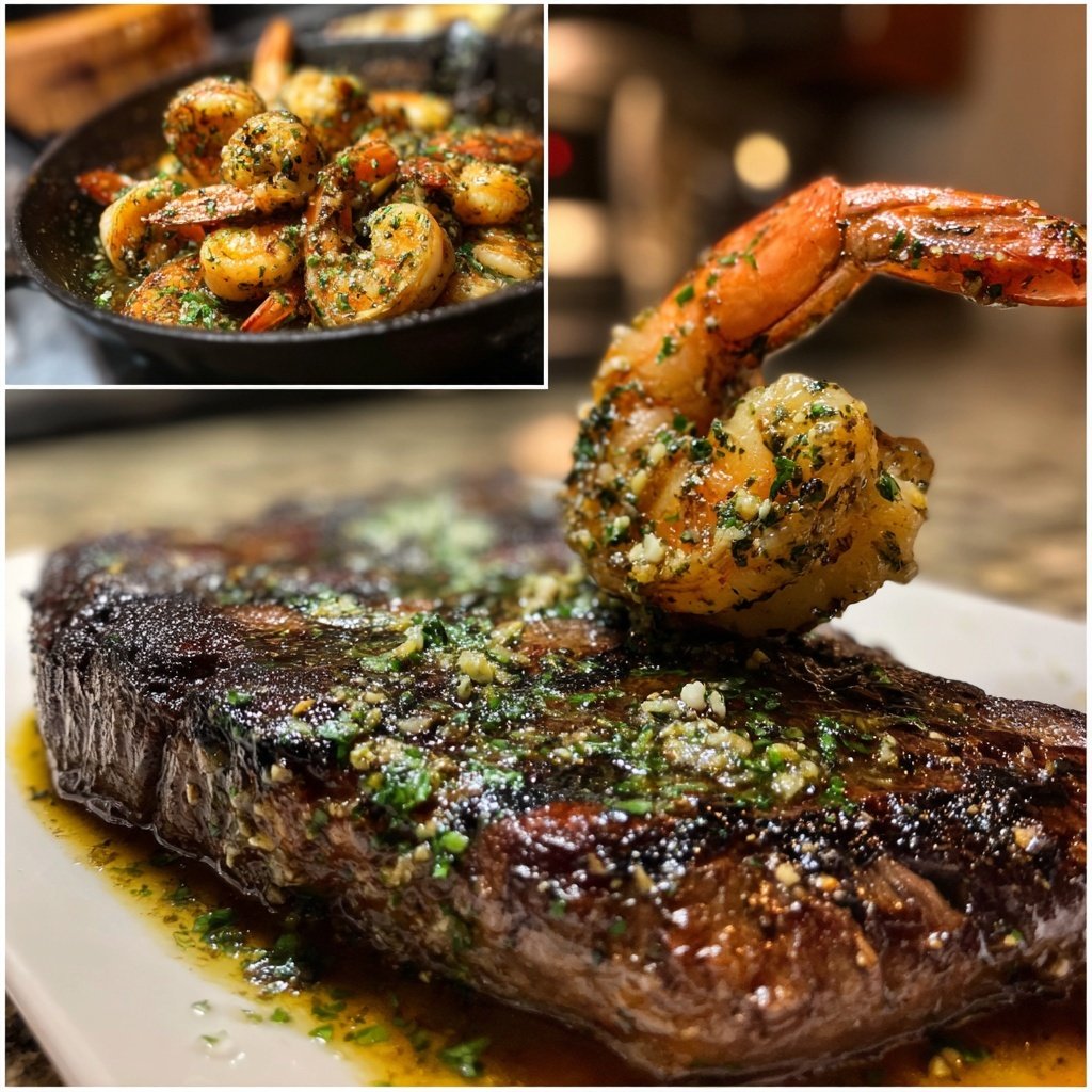 Steak und Garnelen Pfanne