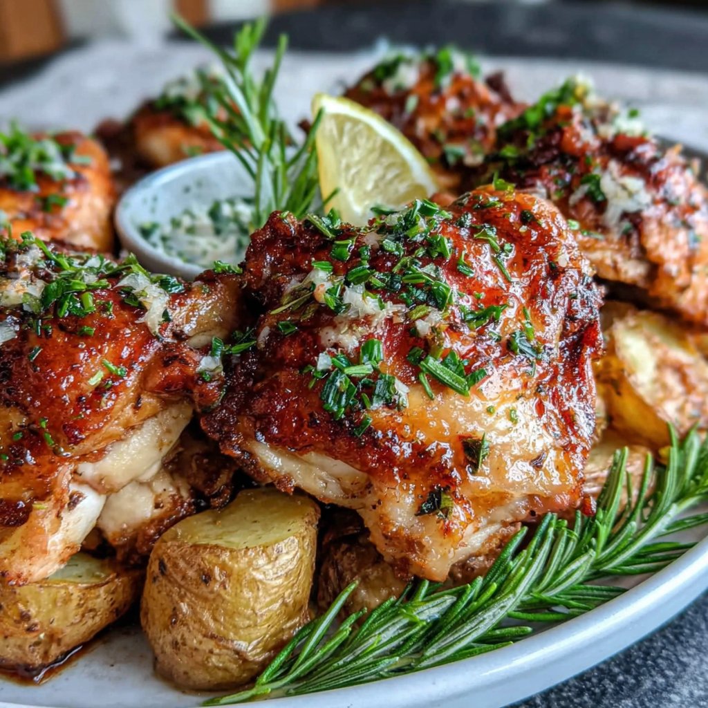 Blechgericht mit Zitronen Hähnchen und Kartoffeln